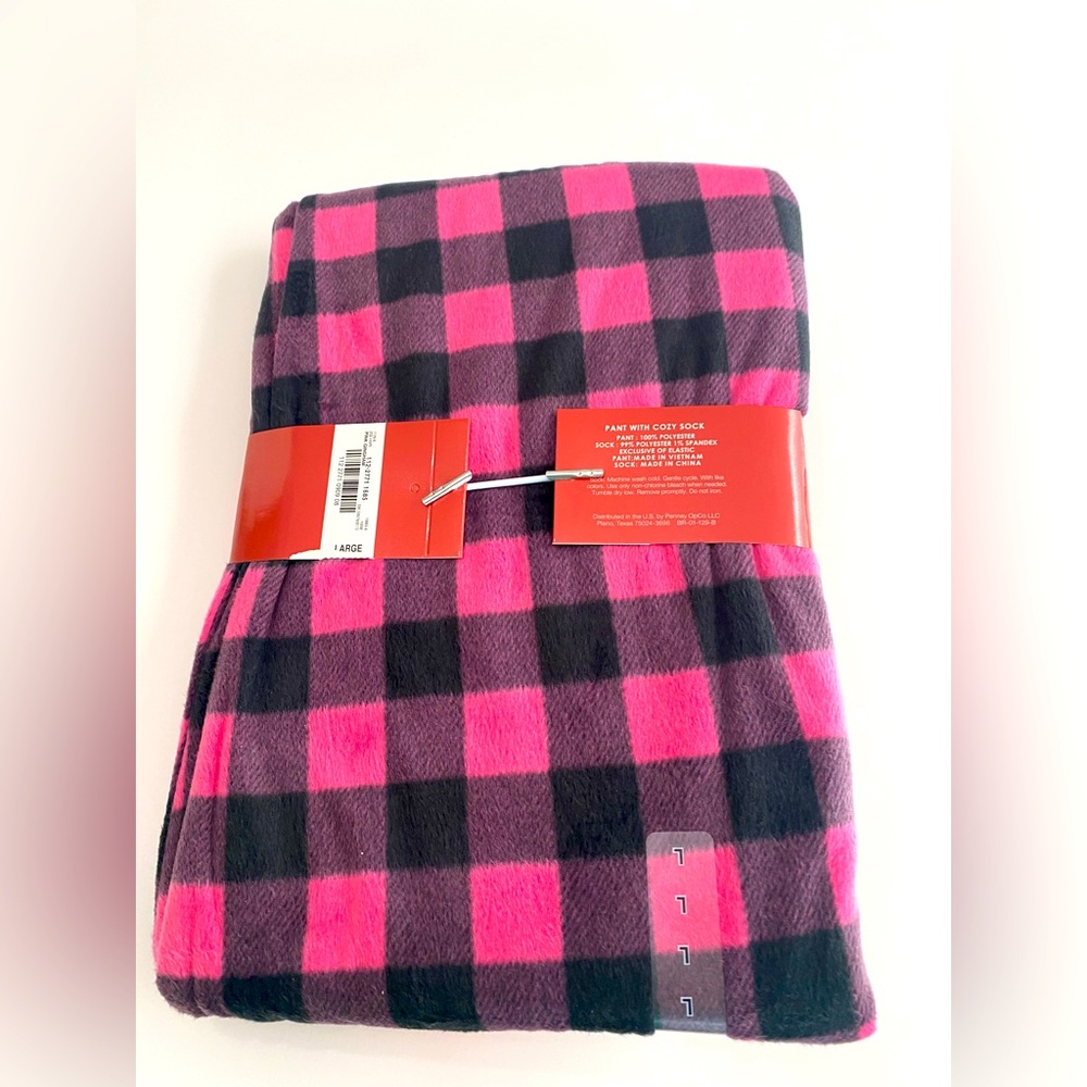 Hot Pink Black Check Flannel Pajama Pants Bottoms Matching Socks Set L, XL, XXL - Picture 6 of 8